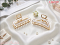 Hair Clutcher with White Marble Inlay – Strong Hold Geometric Claw  (Rectangle & Curve)