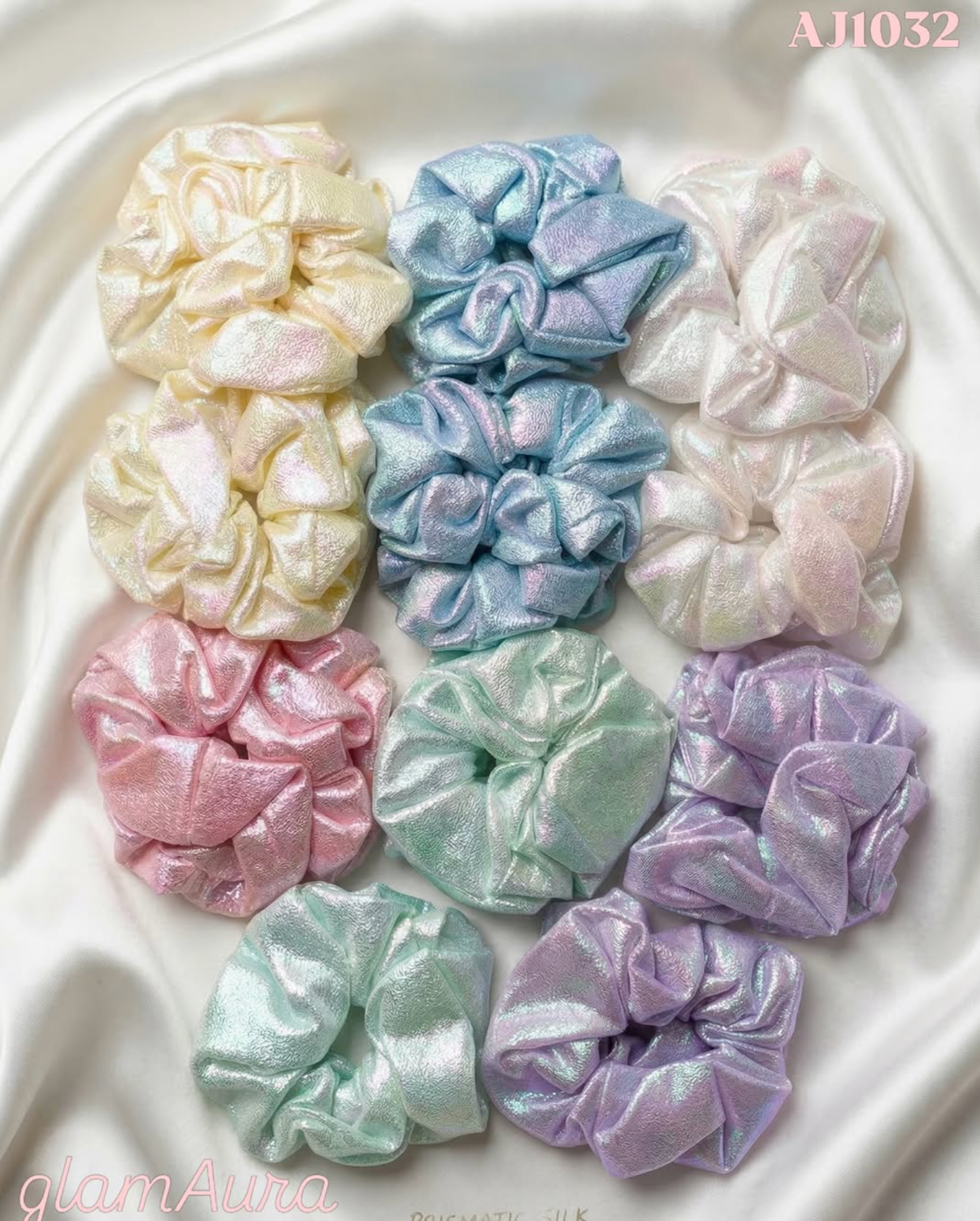 Metallic Shiny Scrunchies – Holographic High-Shine Hair Ties