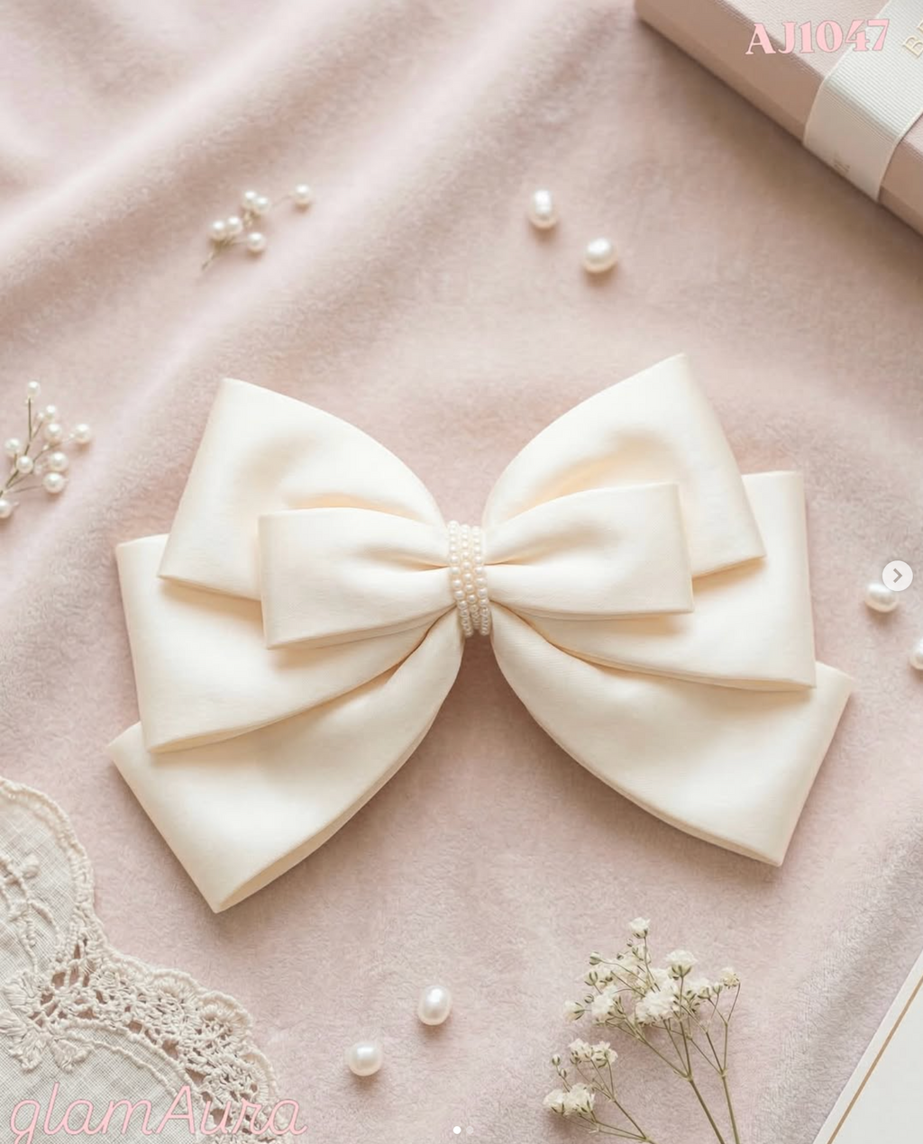 Oversized Statement Satin Bow – Large Multi-Layered Pearl Center Hair Clip