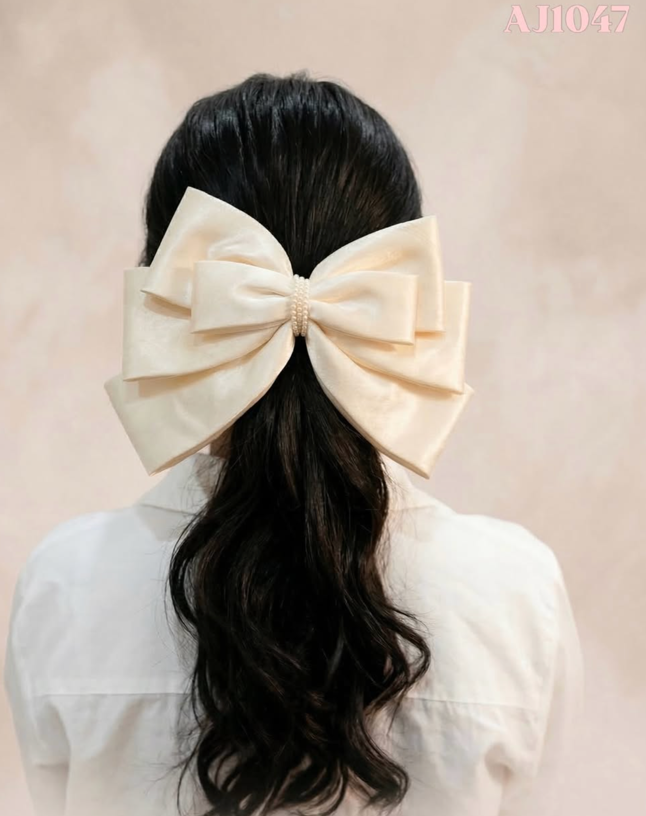 Oversized Statement Satin Bow – Large Multi-Layered Pearl Center Hair Clip