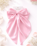 Long Tail Satin Bow Hair Clip – Elegant Oversized Ribbon Barrette (Candy Pink)