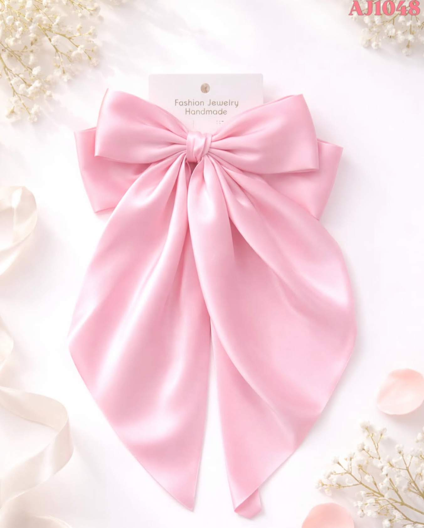 Long Tail Satin Bow Hair Clip – Elegant Oversized Ribbon Barrette (Candy Pink)
