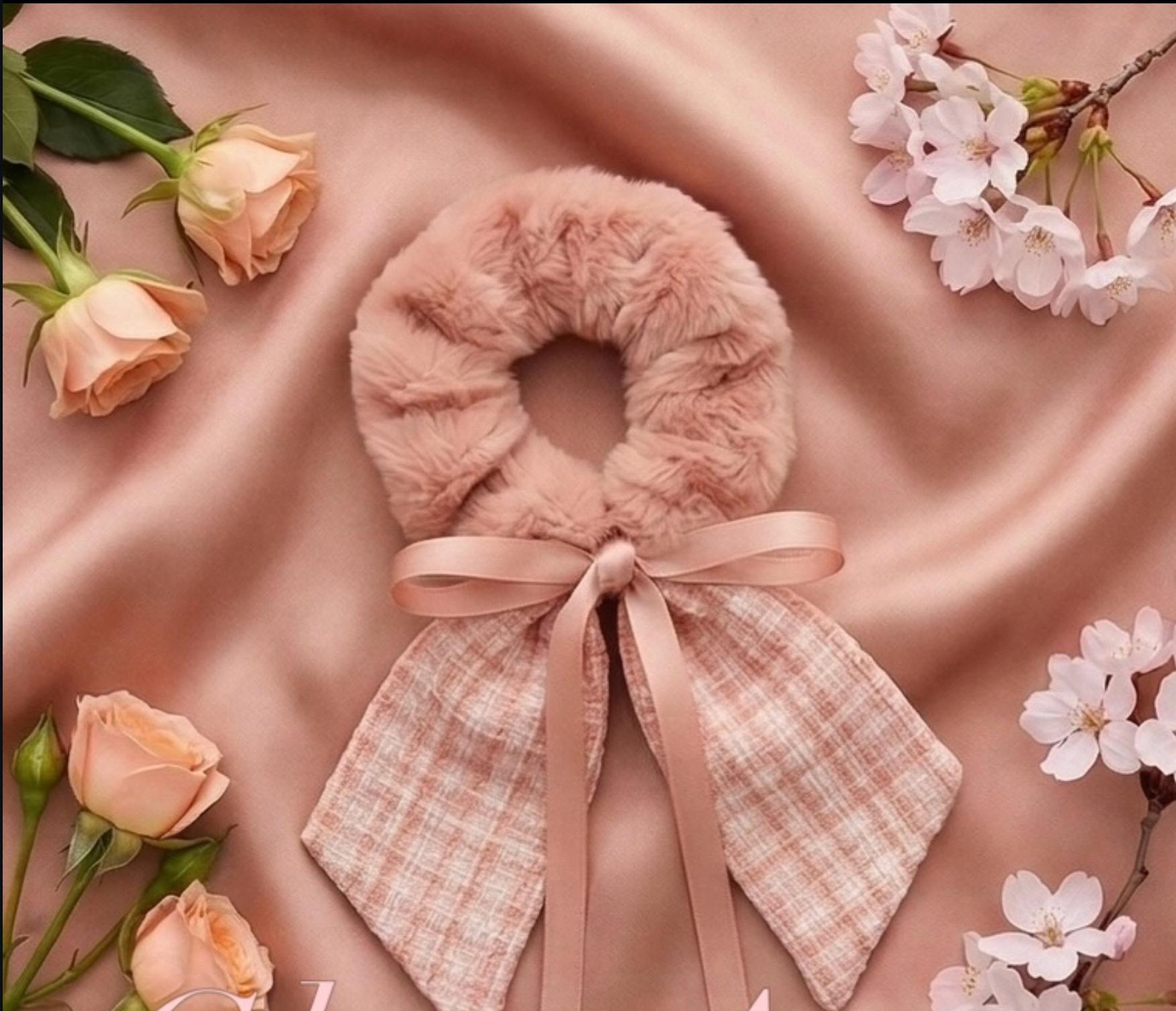 Plush Faux Fur & Tweed Bow Scrunchie – Ribbon Hair Tie