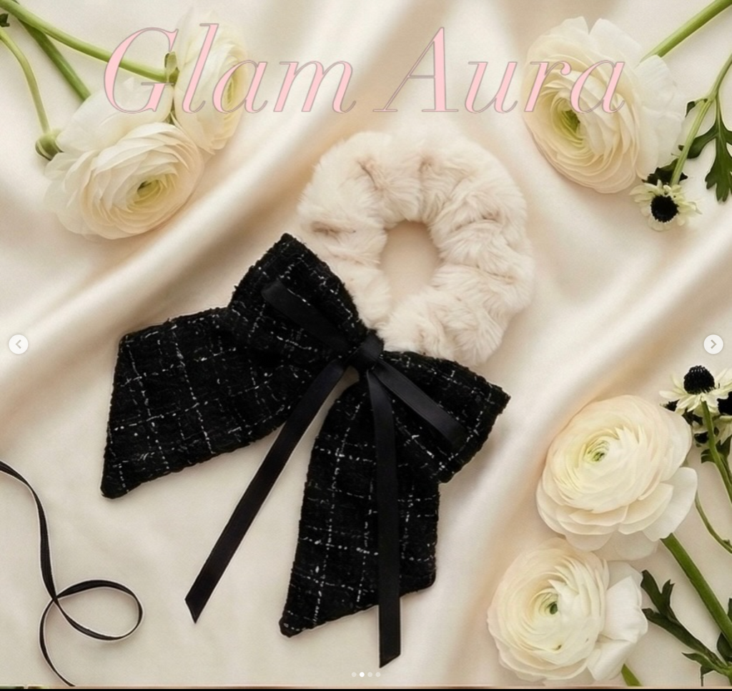 Plush Faux Fur & Tweed Bow Scrunchie – Ribbon Hair Tie
