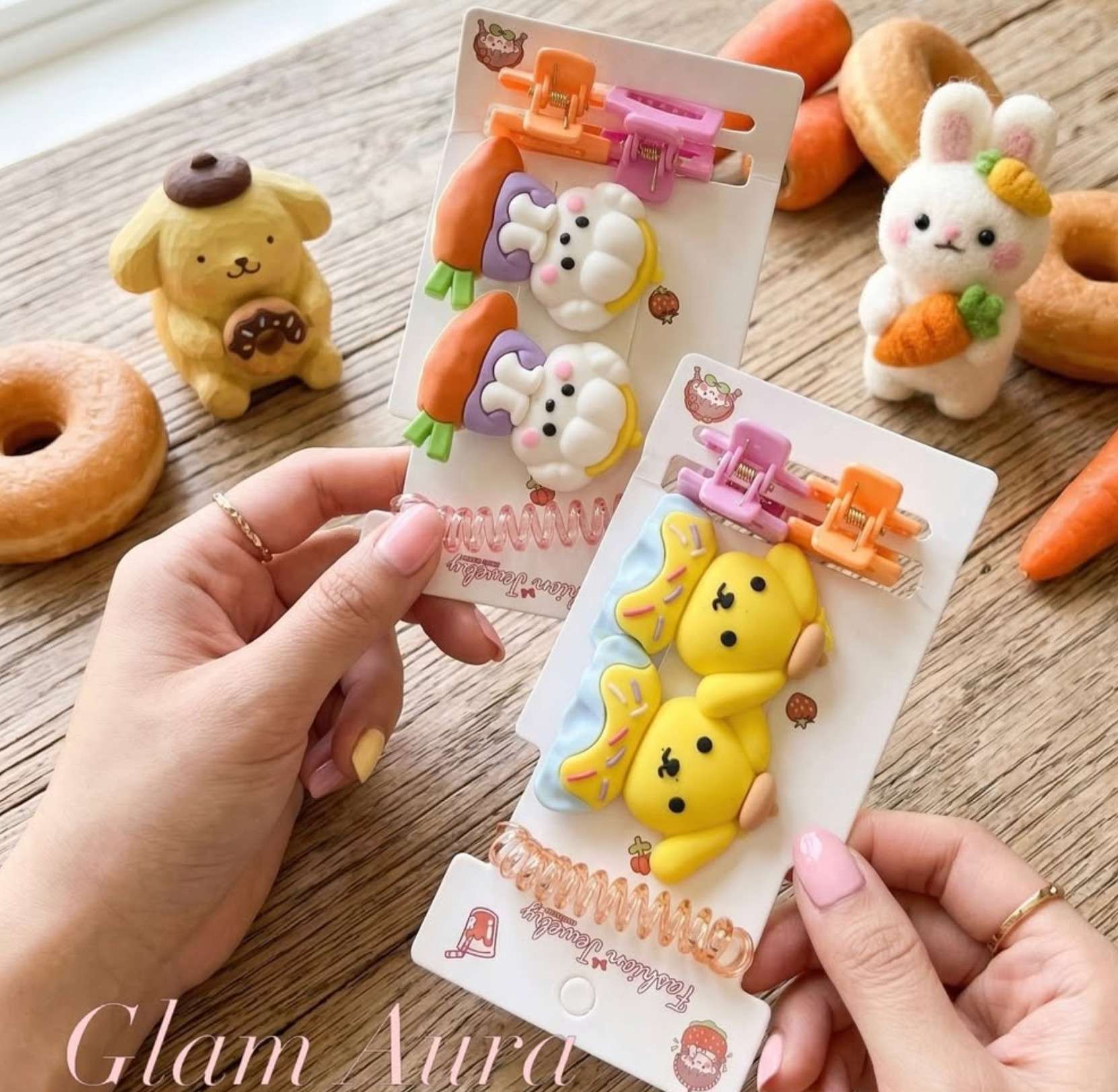 Kawaii 3D Character Hair Set – Mini Claw Clips & Spiral Hair Tie Accessory Kit