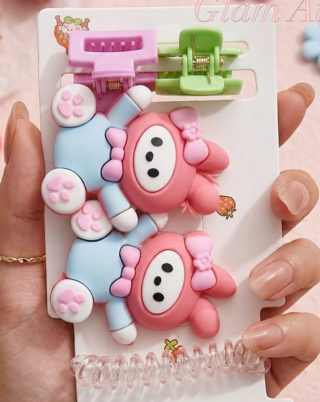 Kawaii 3D Character Hair Set – Mini Claw Clips & Spiral Hair Tie Accessory Kit
