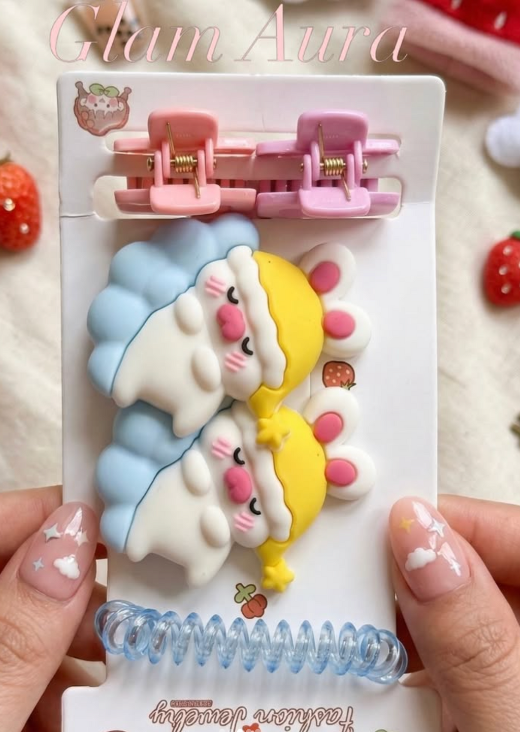 Kawaii 3D Character Hair Set – Mini Claw Clips & Spiral Hair Tie Accessory Kit