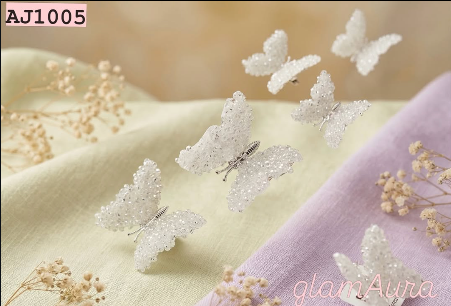 Flying Butterfly Hair Clips – Sparkling Gold Accents & Mesh 3D Wings (Elegant White)