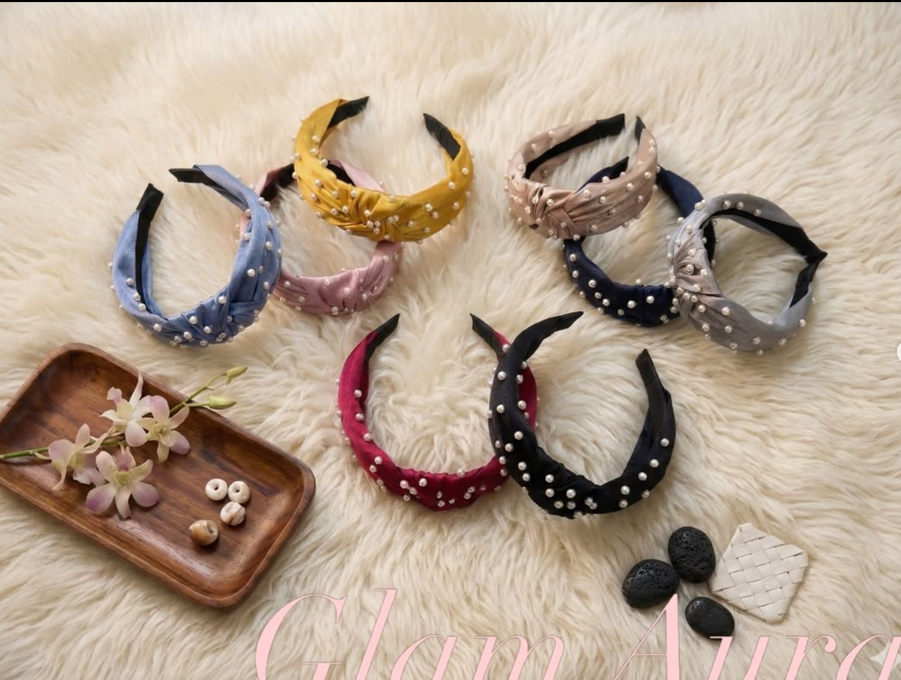 Pearl-Encrusted Knotted Turban Headband – Satin-Finish Pearl Beaded Headband