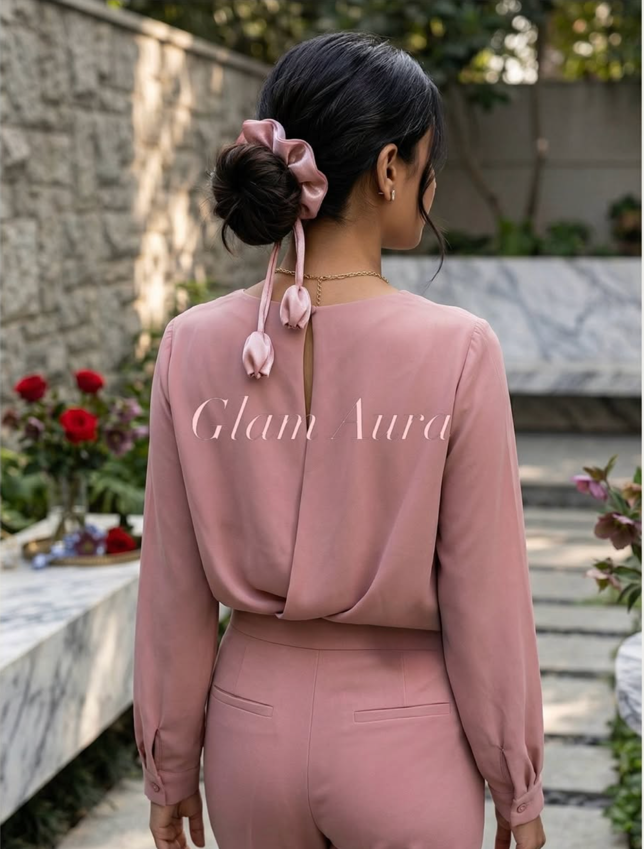 Silk Tulip Scrunchie – Elegant 3D Floral Hair Tie with Shimmer Finish